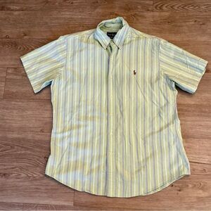 Ralph Lauren Men's Custom Fit Green and Blue Striped Shirt Large. Cotton.
